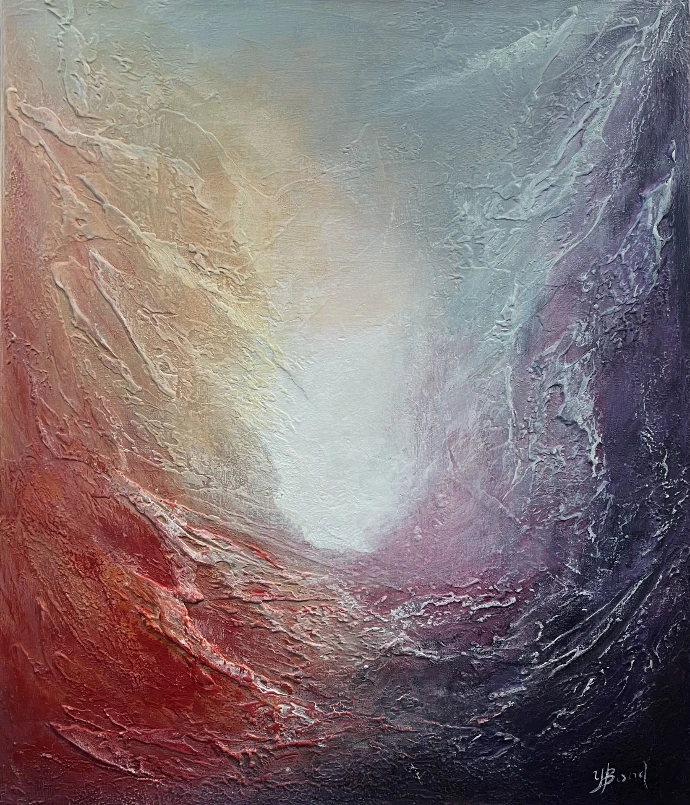 "Symphony of Pastels" (Yelena Bondarenko, 2025): acryl op linnen, 70x60 cm. Subtiele pasteltinten, geïnspireerd door Parijs, licht en liefde. Acrylschilderij "Symphony of Pastels" (70x60cm) met zachte pasteltinten en textuur.